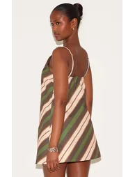 Green Striped A-line Dress - 2
