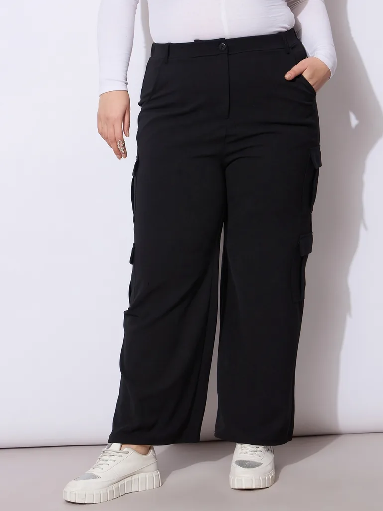 Plus Size Black Cargo Trousers - 1