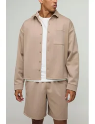 Oversized Scuba Harrington and Relaxed Short Set - taupe