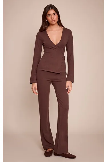 Chocolate Fine Knit Flared Legging
