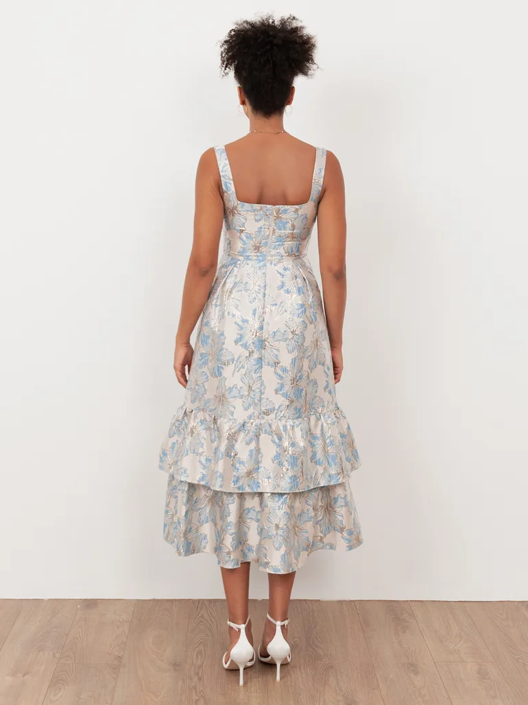 Maya Blue Floral Jacquard Strappy Midi Dress - 1