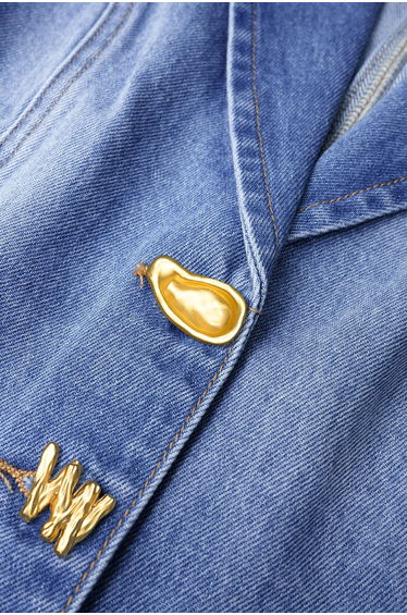 Denim Notched Lapel Metallic Button Vest product thumbnail 4
