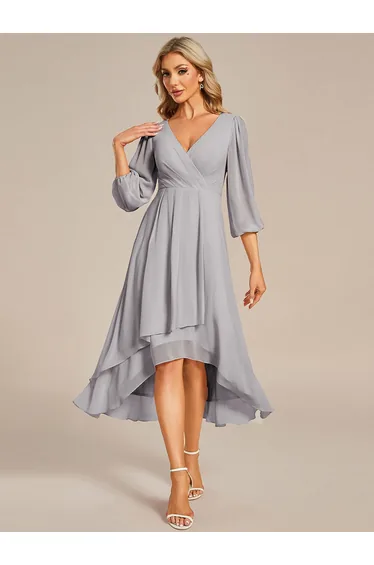 ever BRIAR|3/4 Sleeves Asymmetrical Hem A-Line Midi Wedding Guest Dress