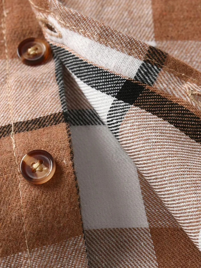 Boys Brown Checked Button Front Shirt - 4