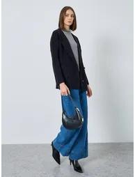 Black Longline Double Breasted Trench Cardigan - 2