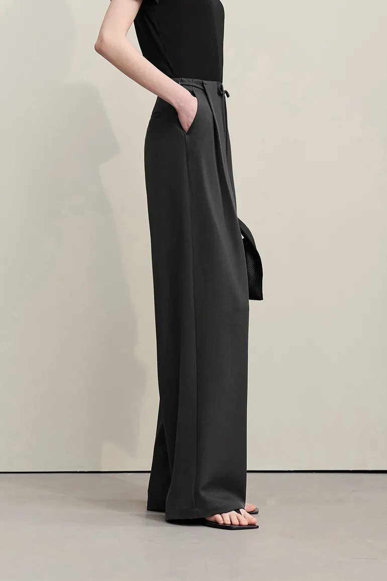 Tie-detail Wide-leg Casual Pants - 3
