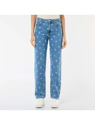 Regular Fit Cotton Jean with All-Over Embroidery BLUE - 1