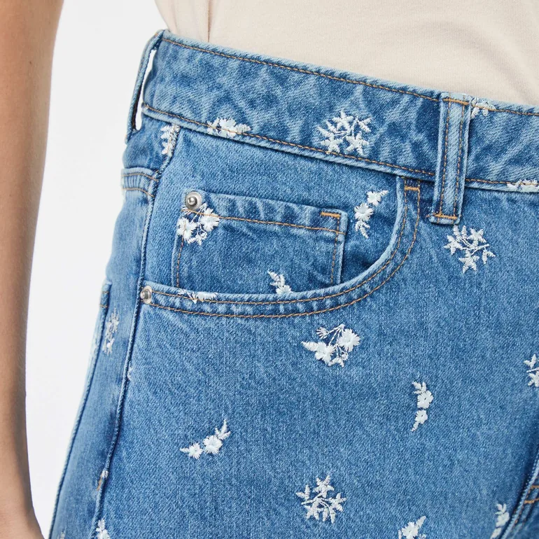 Regular Fit Cotton Jean with All-Over Embroidery BLUE - 3