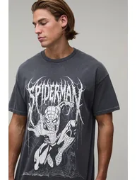 Washed Oversized SpiderMan Gothic License Print T-Shirt - washed charcoal - 2