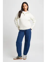 Chunky Knit Oversized Zip Neck Jumper - cream