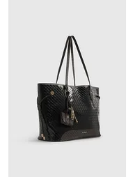 Black Monogram Patent Side Tie Shopper Bag - 1