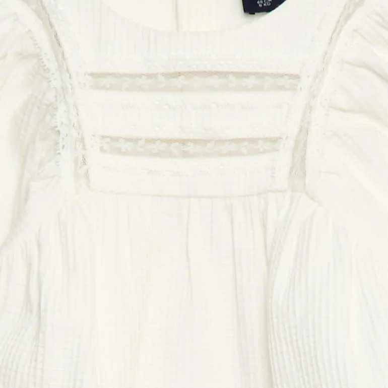 Dobby Blouse with Lace Yoke WHITE - 2