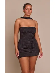 Shape Black Slinky Studded Scalf Detail Mini Dress