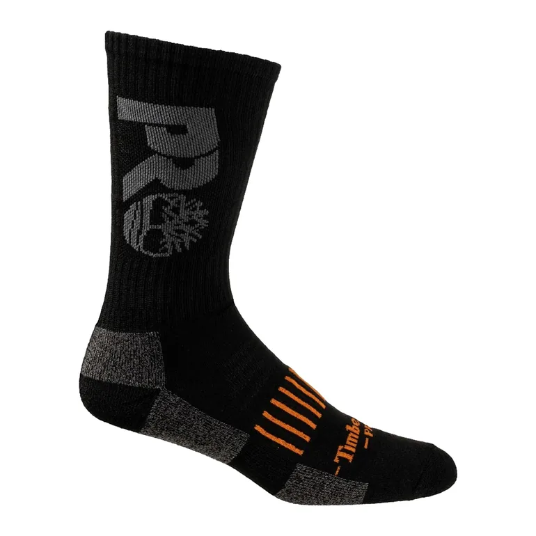 Timberland Pro Mens Big Logo Crew Socks (Pack of 3) - Black/Grey - 1
