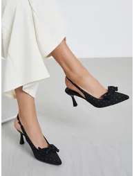 Rhinestone Bow Detail Sling Back Shoes