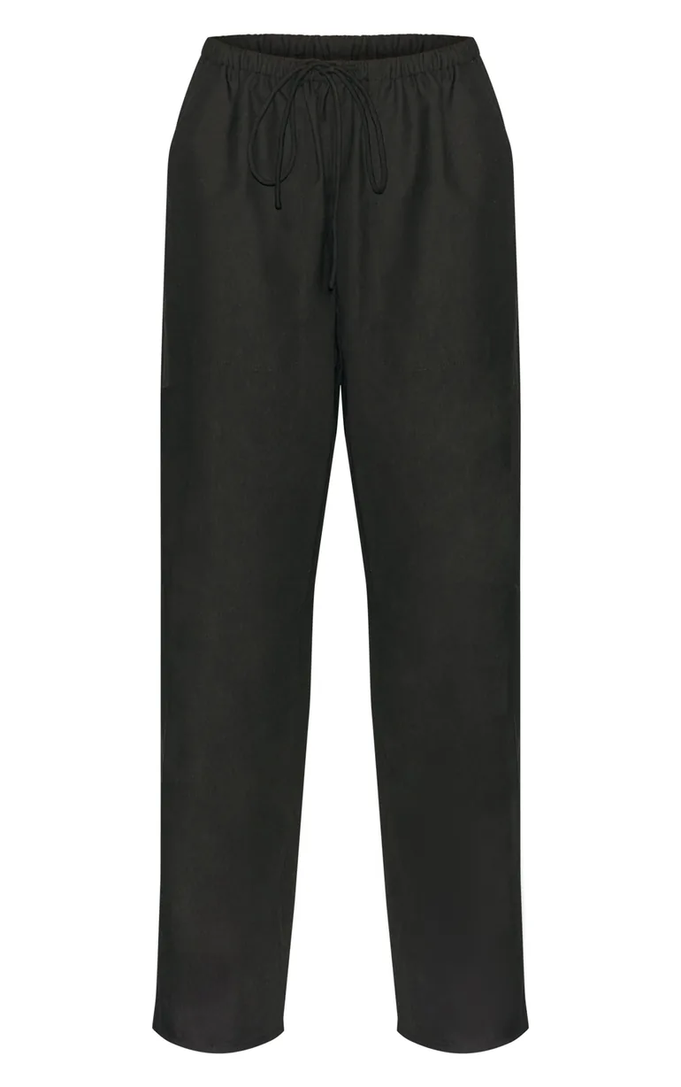 Black Woven Drawstring Low Rise Relaxed Trousers - 4