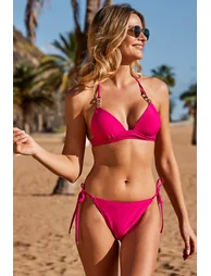 Hot Pink Chain Detail Moulded Cup Bikini Top - 2