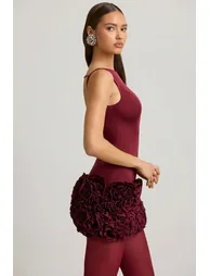 Appliqué Open-Back Mini Dress in Wine Red - 5