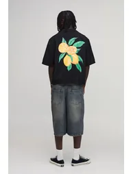 Oversized Boxy Lemon Back print Half Sleeve Shirt - black - 1