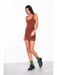 Rust Check Houndstooth Print Mini Dress