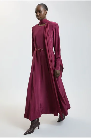 Scarf Detail Viscose Midi Dress