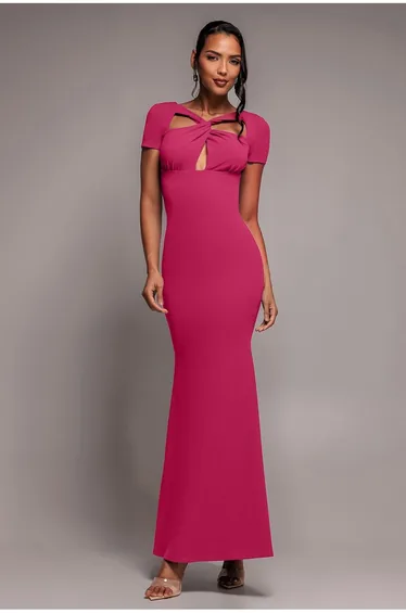 Goddiva Scuba Crepe Twist Cutout Maxi Dress - HotPink