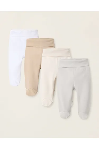 Pack of 4 Cotton Footed Trousers for Baby Boys, Multicolour
