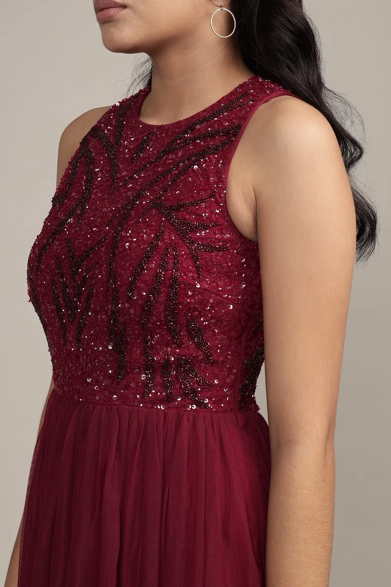 Linda Embellished Maxi Dress in Burgundy - 5