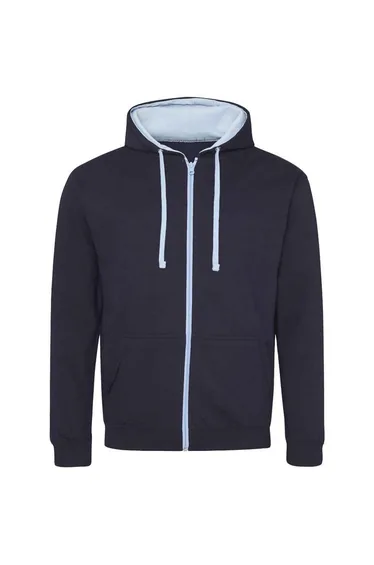 Awdis Mens Varsity Full Zip Hoodie - New French Navy/Sky Blue