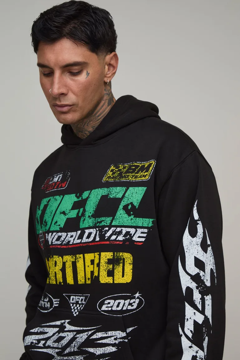 Tall Black Oversized Moto Print Hoodie - black - 2