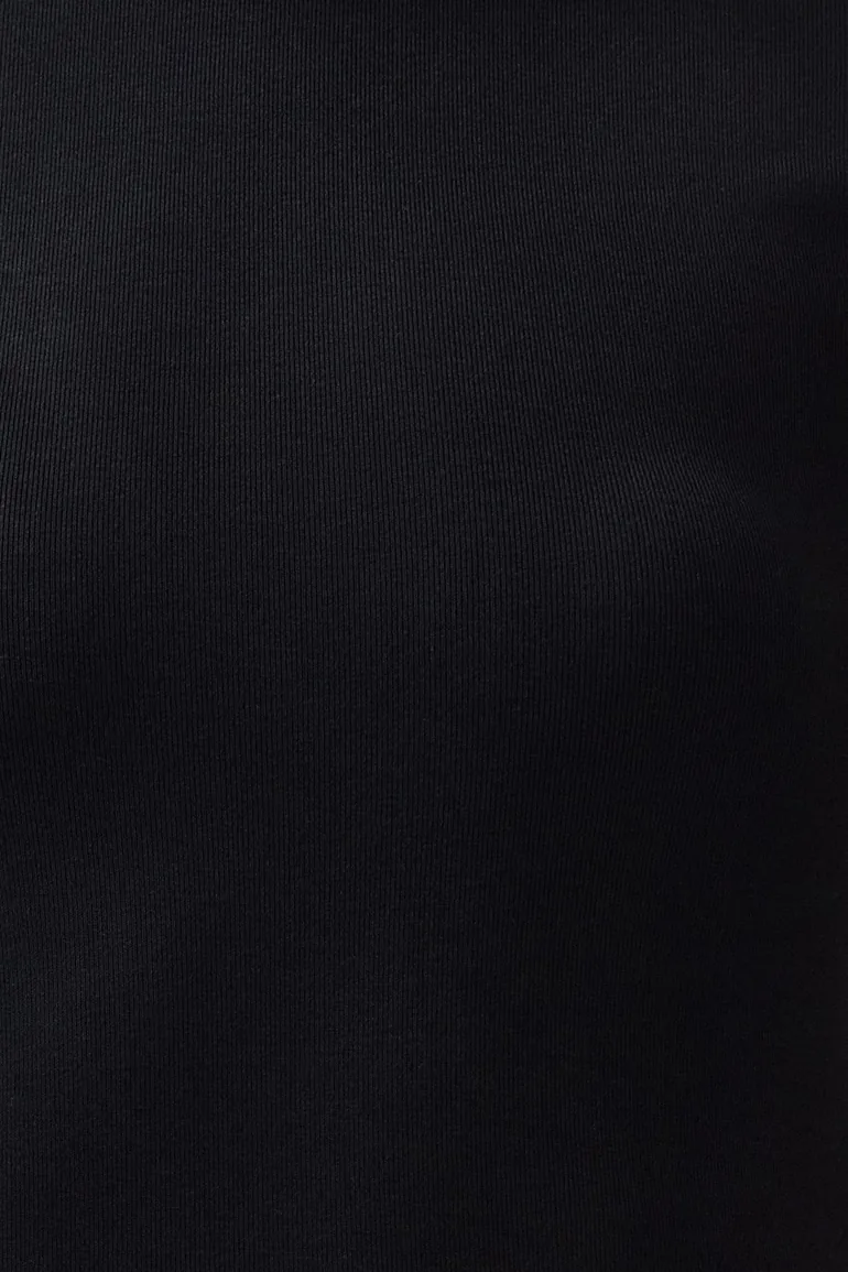 Black Viscose/Soft Fabric Color Block Body Fitting Stretchy Knitted T-Shirt - 5