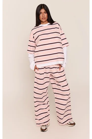 Pink Striped Wide Leg Joggers