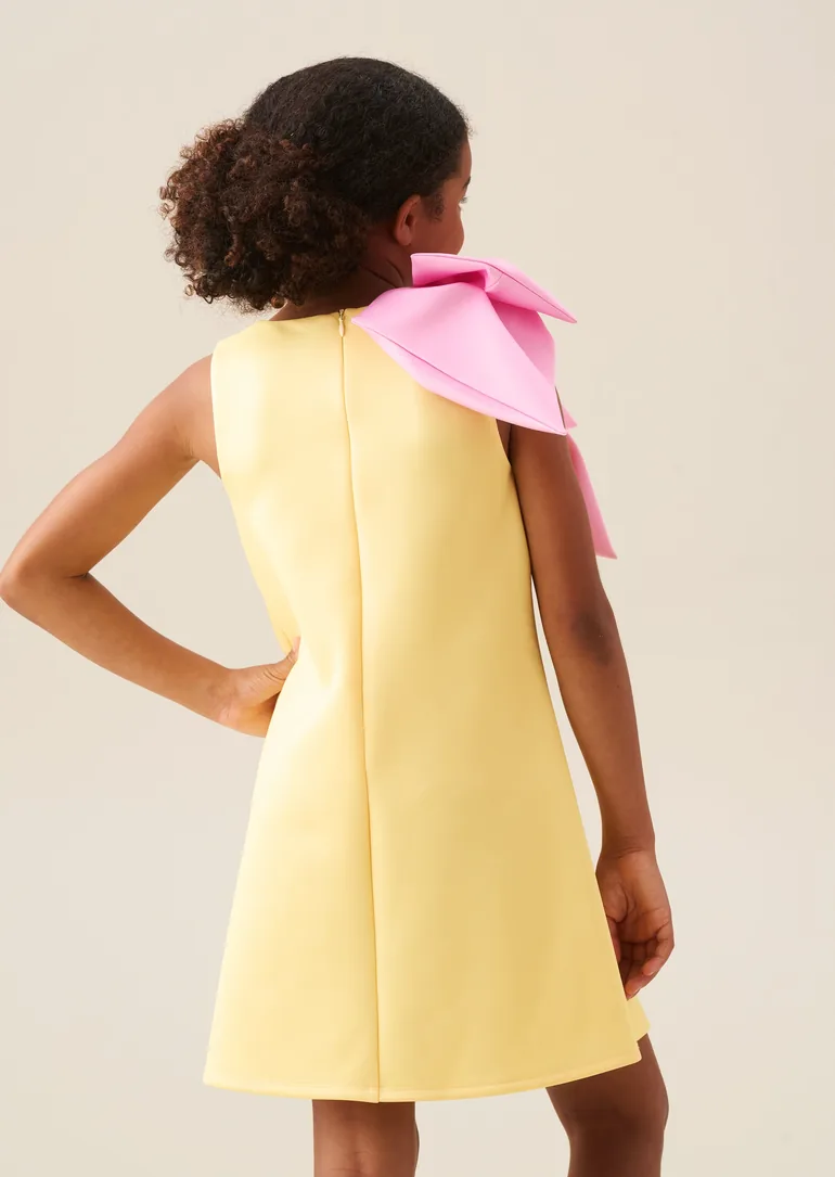 Thea Oversized Bow Shoulder Dress - Yellow - 2