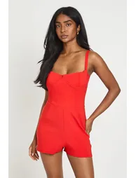 Seam Detail Underwired Playsuit - red orange - 1