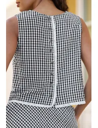 Yumi Black Gingham Cotton Top With Lace Trims - 4