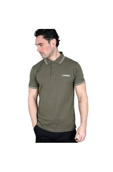 Lambretta Mens SS25 Twin Tip Polo Shirt - Khaki Green/Silver/Cashew