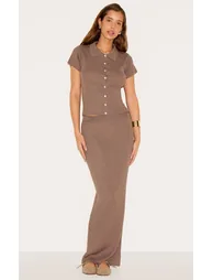 Deep Mocha Filagree Maxi Skirt - 5