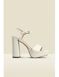 Arabella Ecru Croc Leather Platform With Block Heel