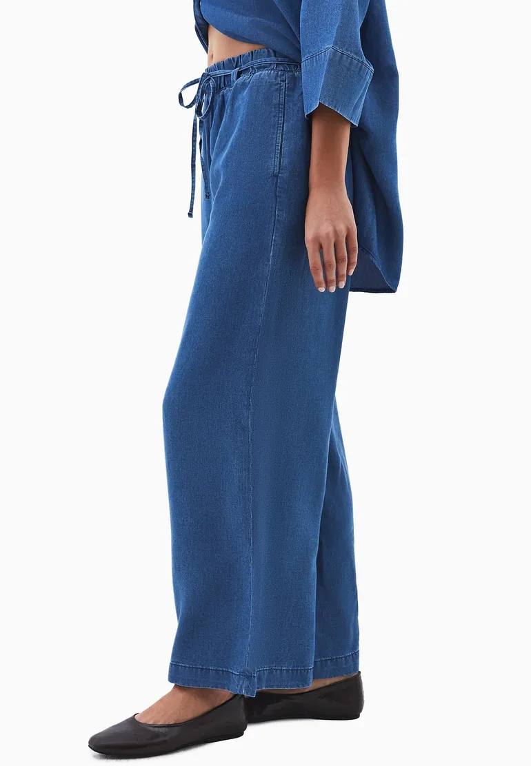 Elastic Waist Wide Leg Denim Pants - RODEO BLUE DENIM - 2