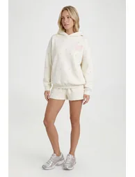 Beverly Hills Puff Print Ditsy Hooded Short Tracksuit - ecru - 3