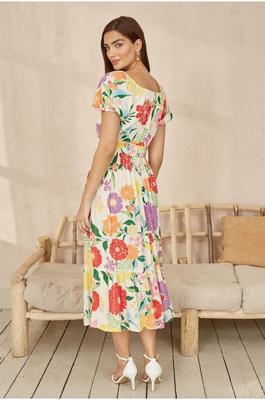 Yumi White Big Floral Midi Dress product thumbnail 3