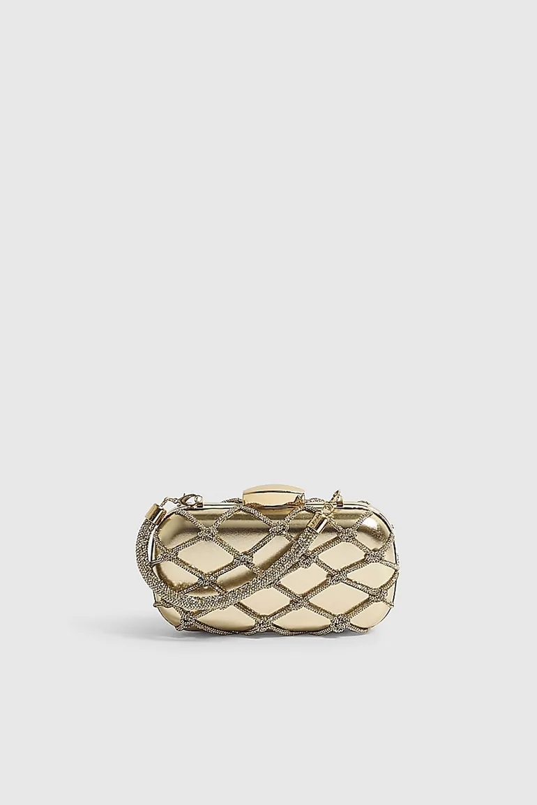 Gold Diamante Rope Hard Clutch Bag