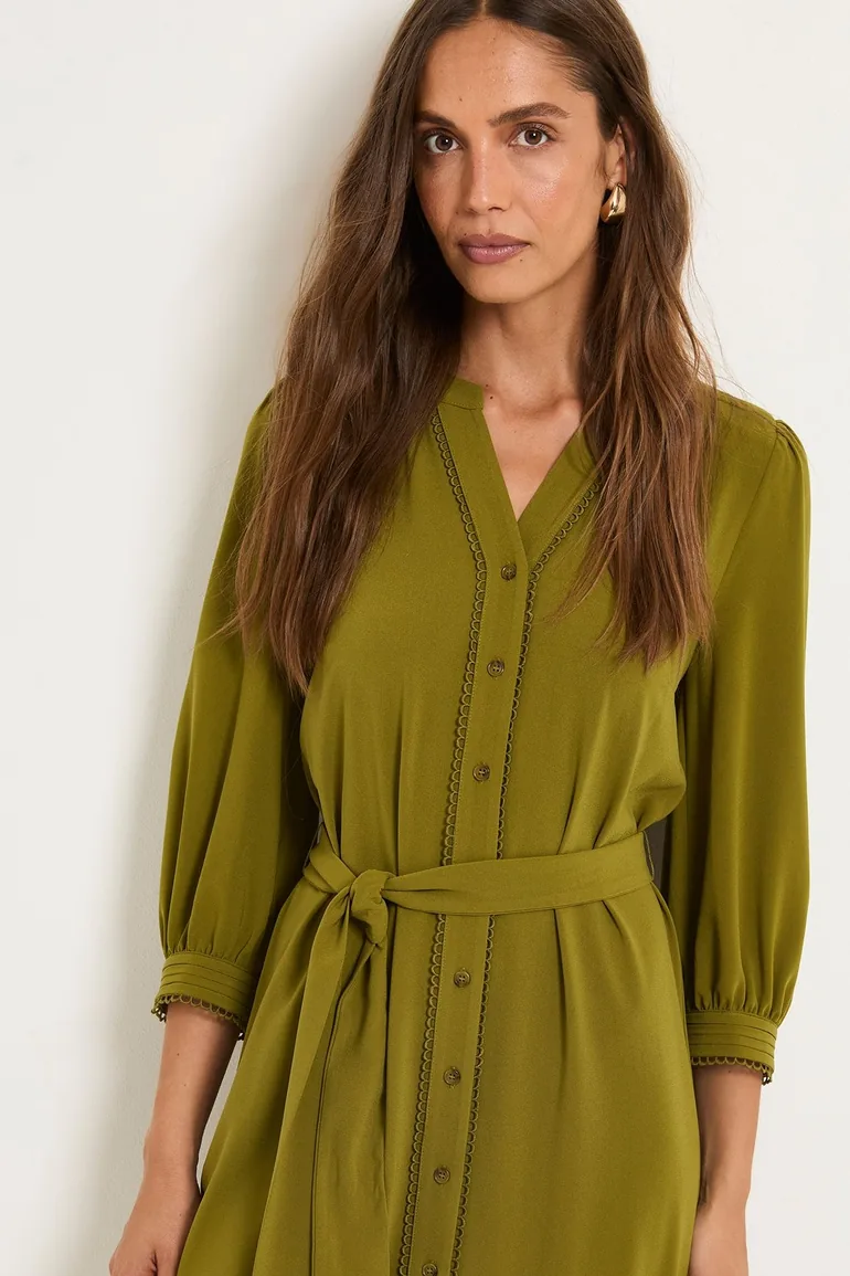 Button Through Belted Shirt Dress - 1