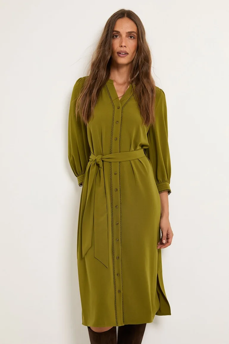 Button Through Belted Shirt Dress - 3