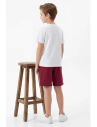 Burgundy-Navy Blue Plain Knitted Shorts & Bermuda - 6