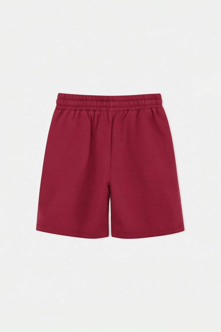 Burgundy-Navy Blue Plain Knitted Shorts & Bermuda - 10