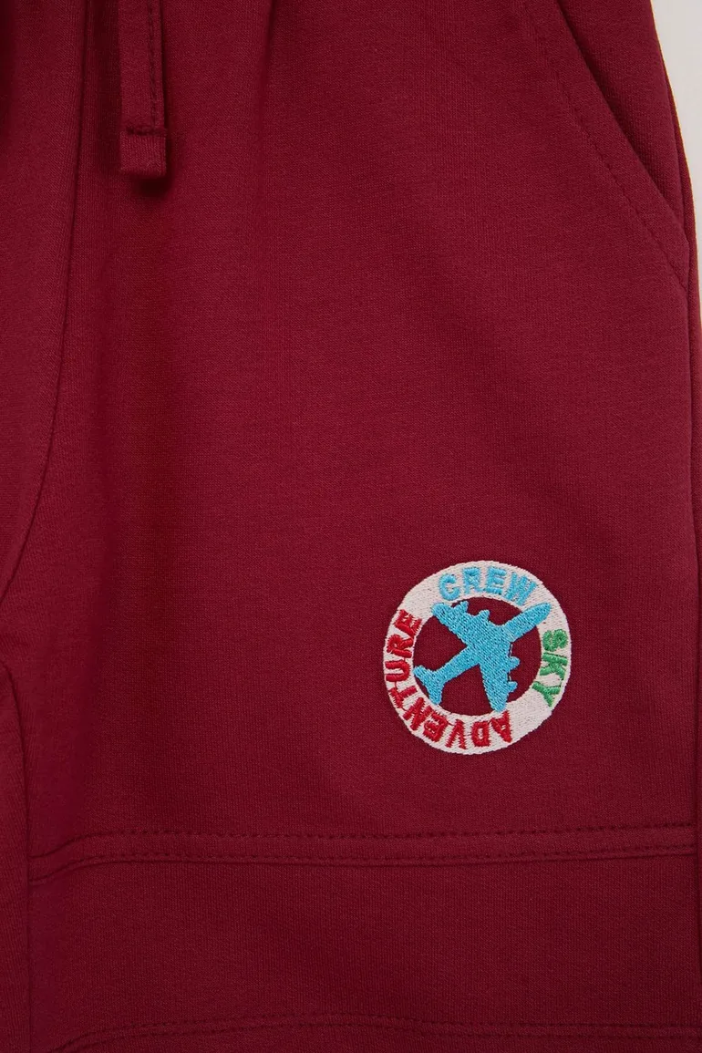 Burgundy-Navy Blue Plain Knitted Shorts & Bermuda - 9