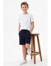Burgundy-Navy Blue Plain Knitted Shorts & Bermuda - 3