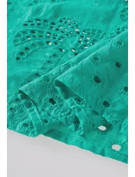 Palm Tree Eyelet Embroidery Shirred Cotton Midi Dress for Garden Tea & Afternoon Gathering - 7