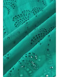 Palm Tree Eyelet Embroidery Shirred Cotton Midi Dress for Garden Tea & Afternoon Gathering - 8